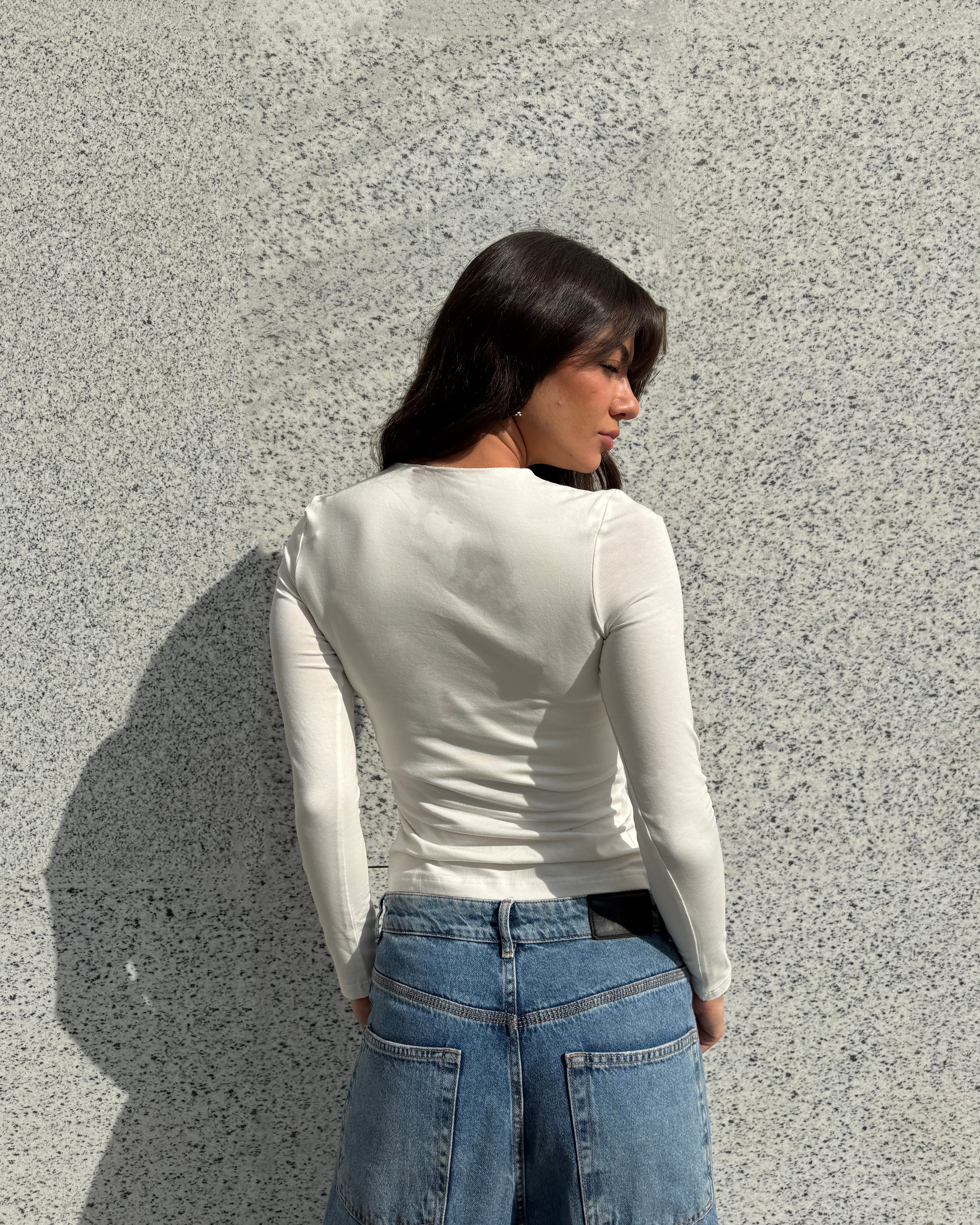 Off-white long-sleeve double-layered basic top