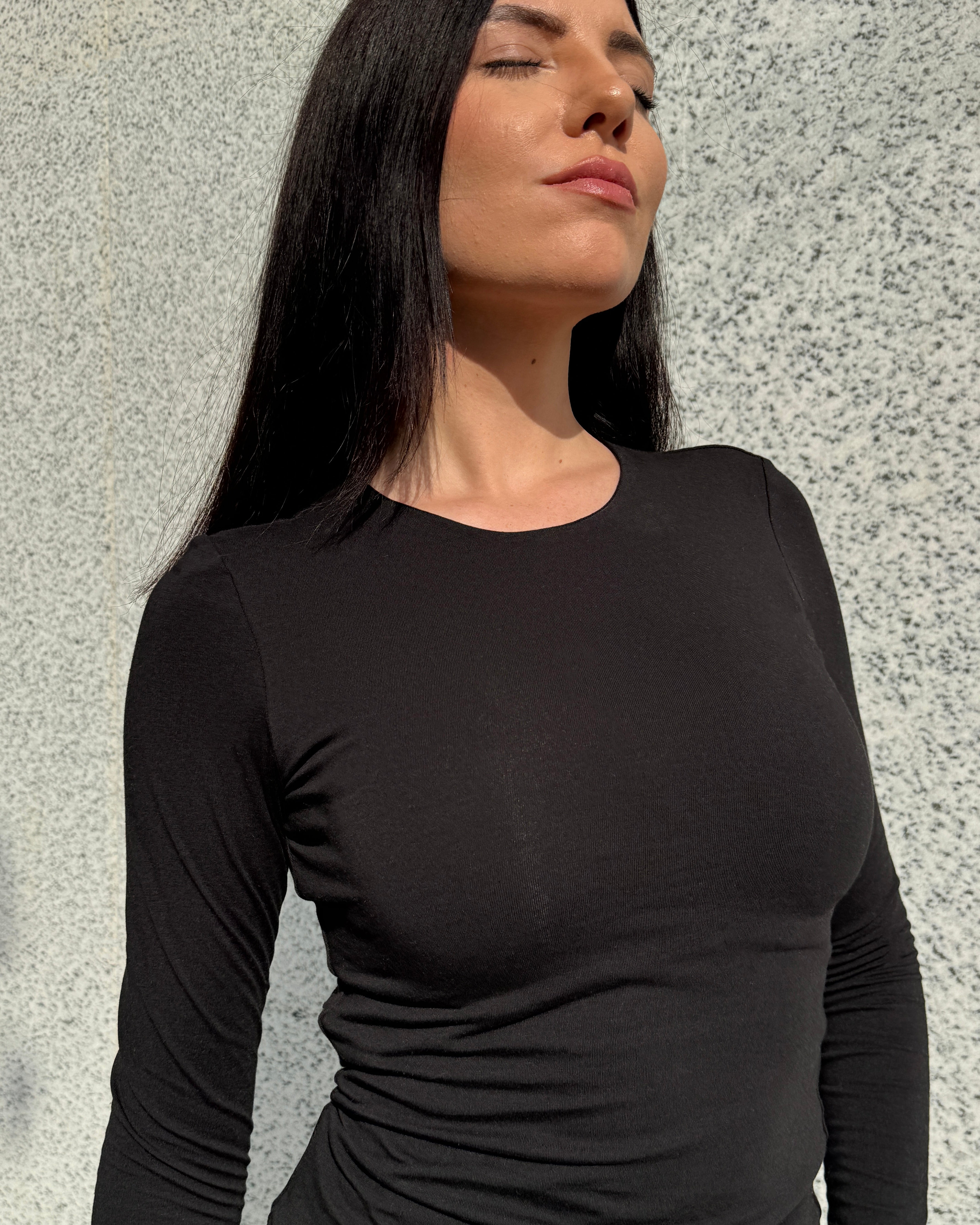 Black long-sleeve double-layered basic top