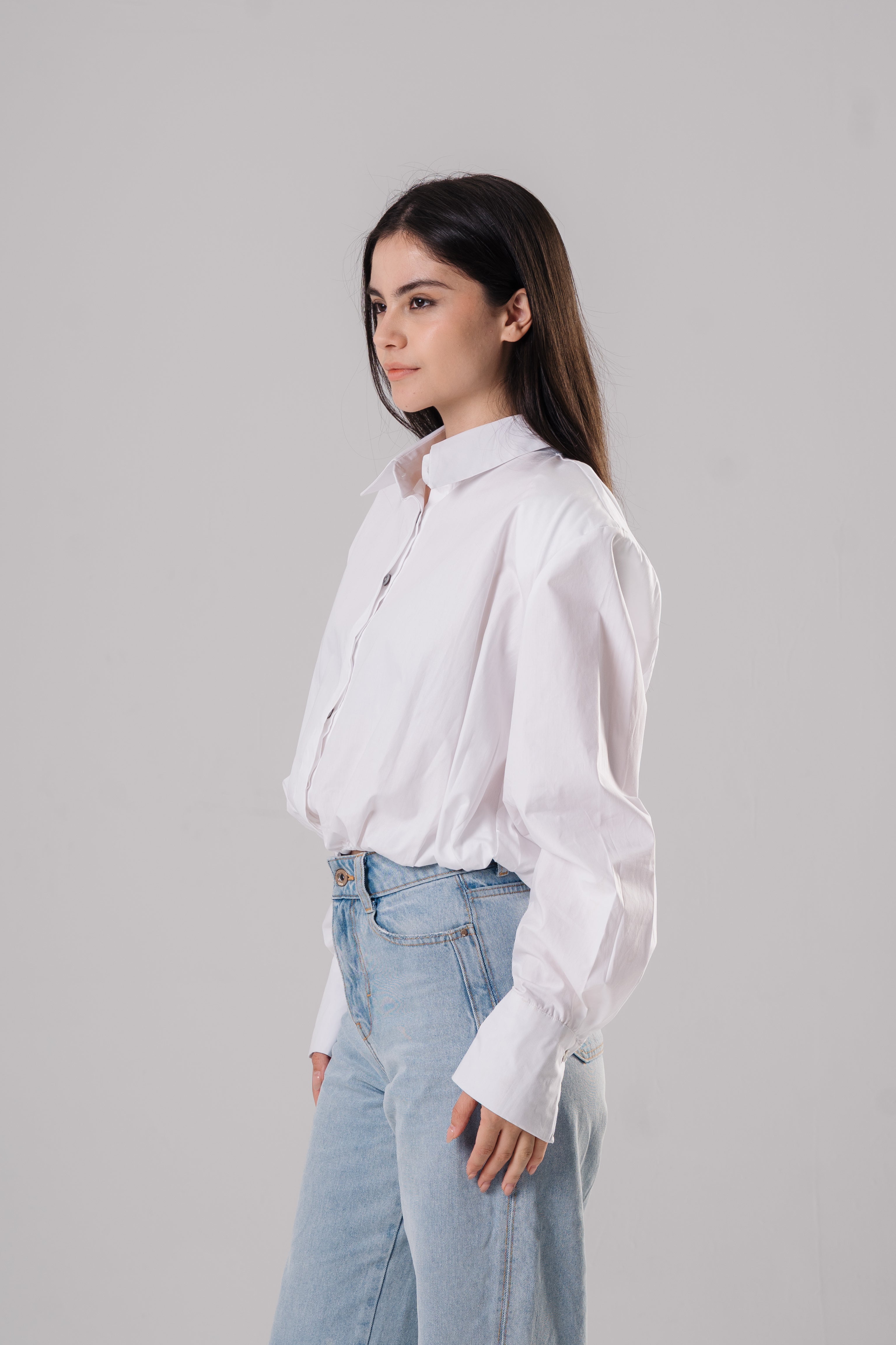 White cropped shirt with Shoulder Pads