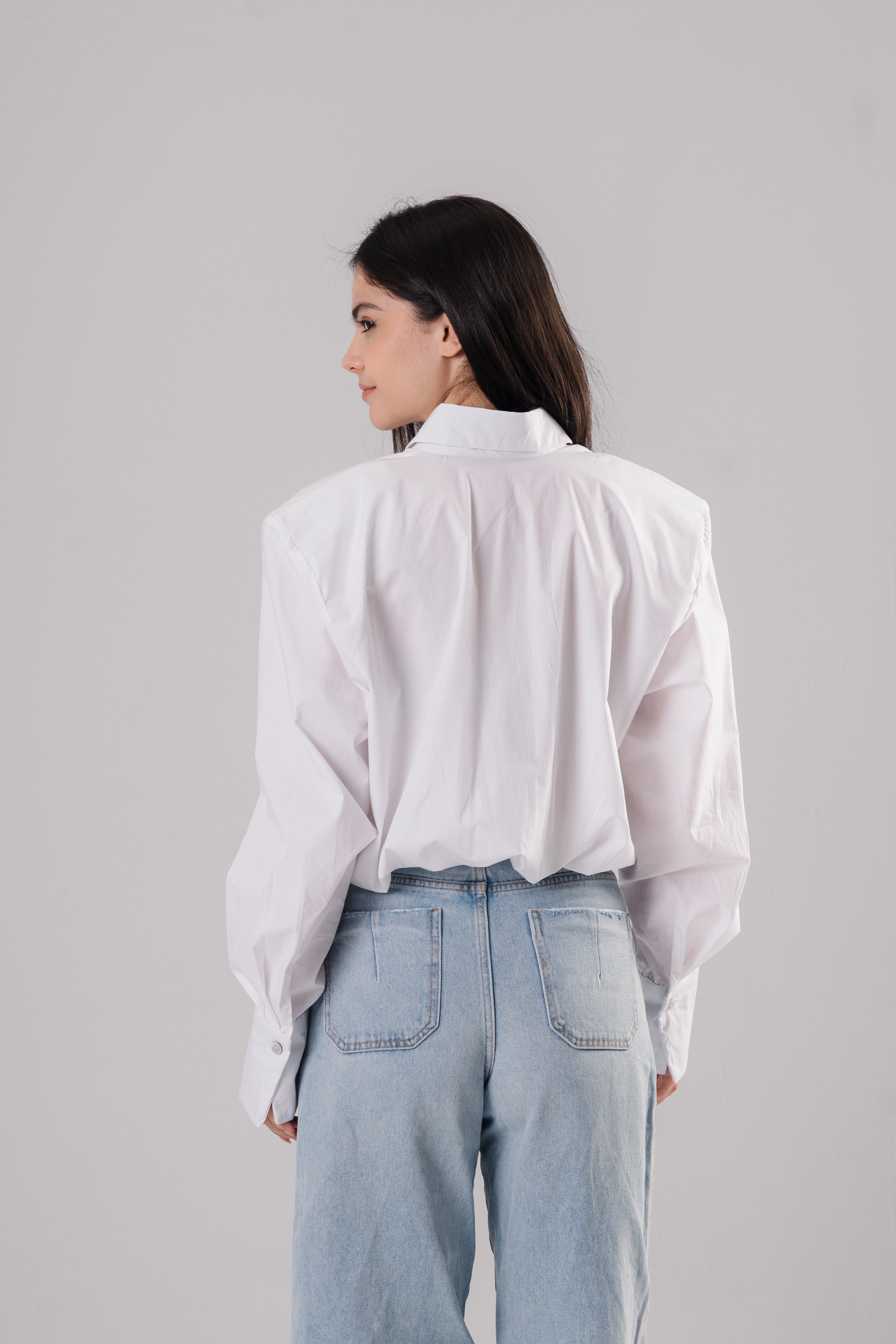 White cropped shirt with Shoulder Pads