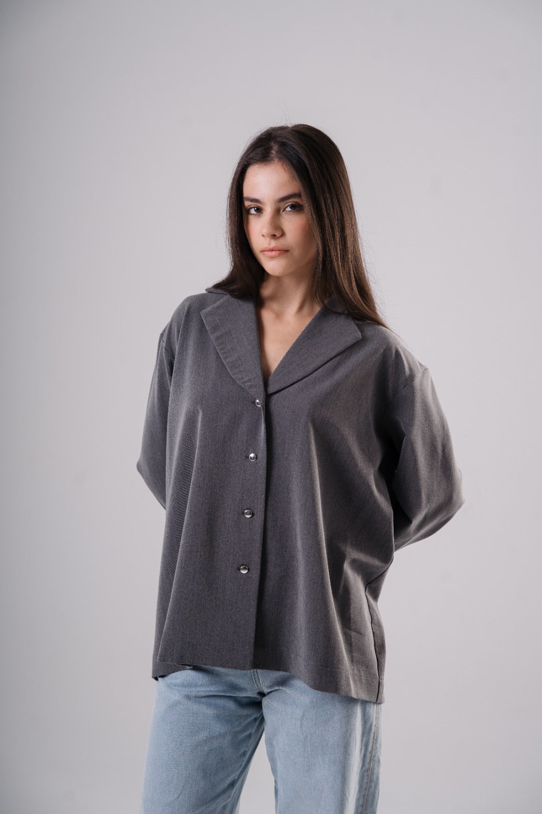 Oversized Blazer Blouse in Grey