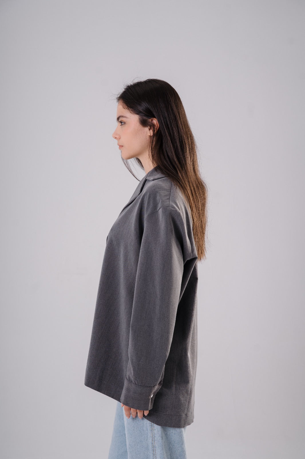 Oversized Blazer Blouse in Grey