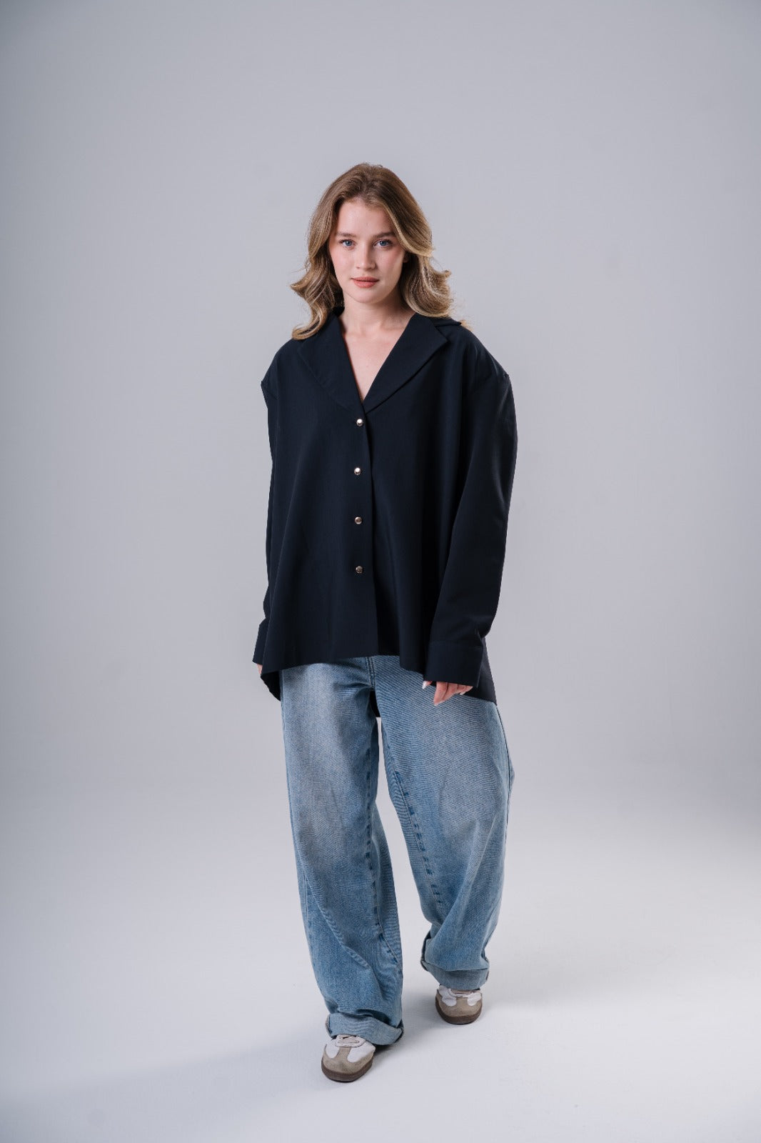 Oversized Blazer Blouse in Dark Navy