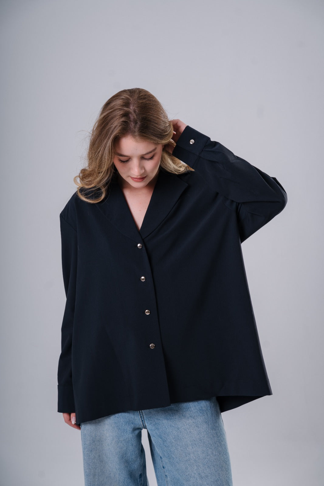 Oversized Blazer Blouse in Dark Navy