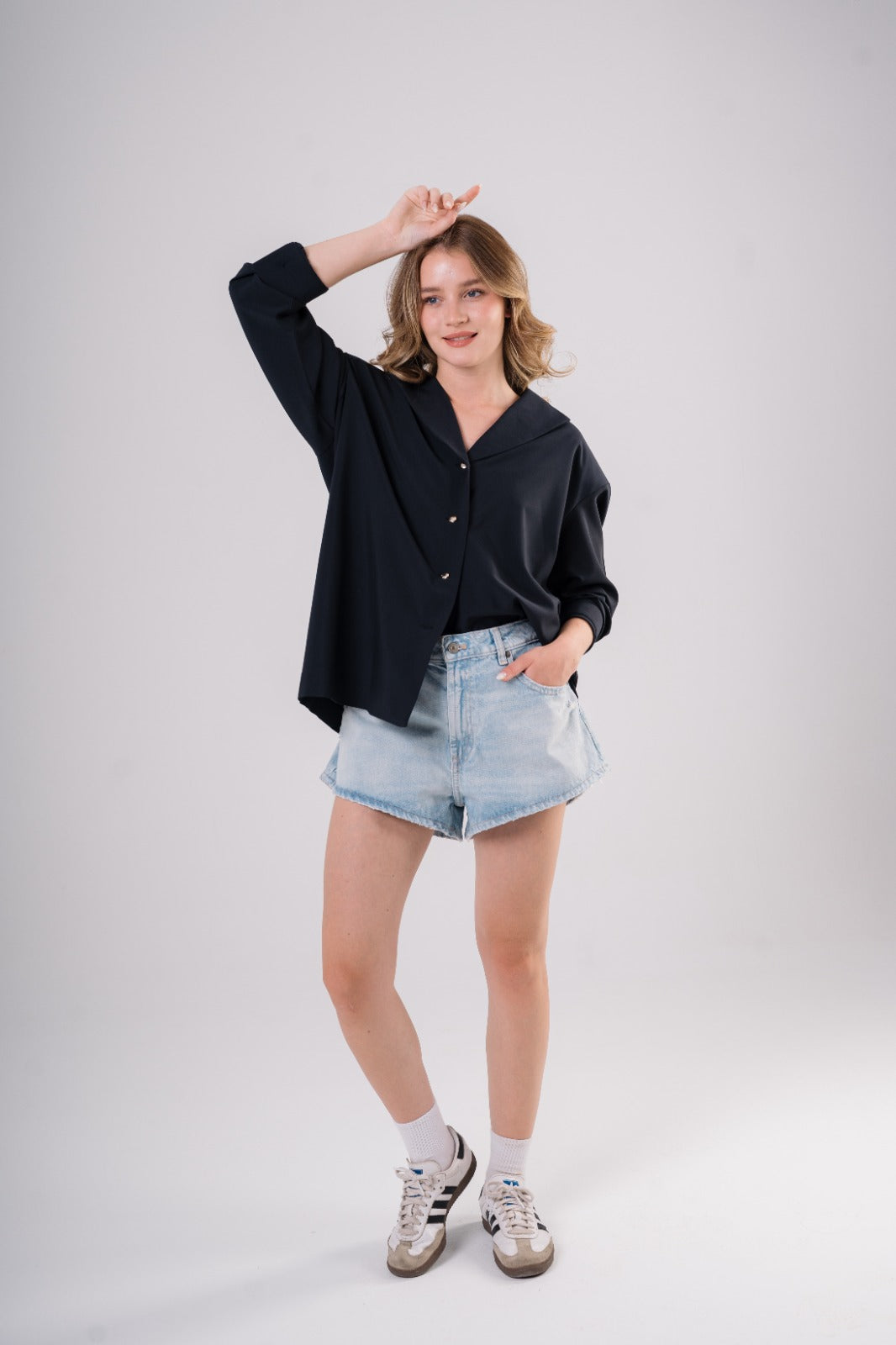 Oversized Blazer Blouse in Dark Navy