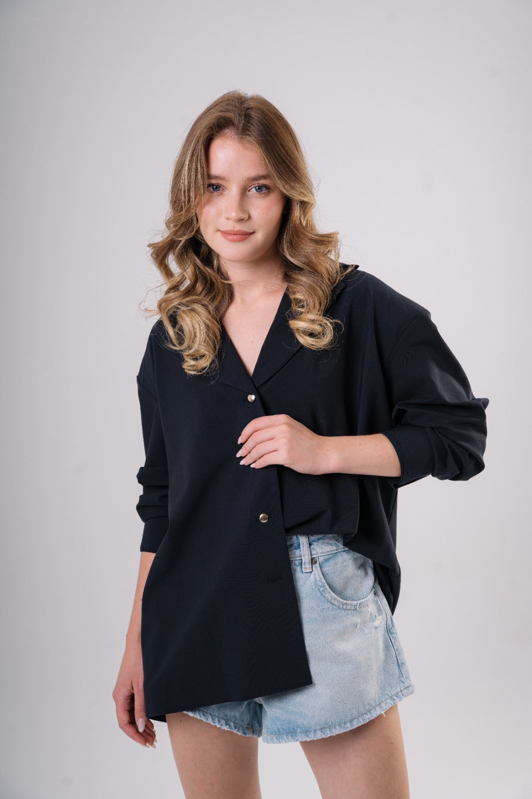 Oversized Blazer Blouse in Dark Navy