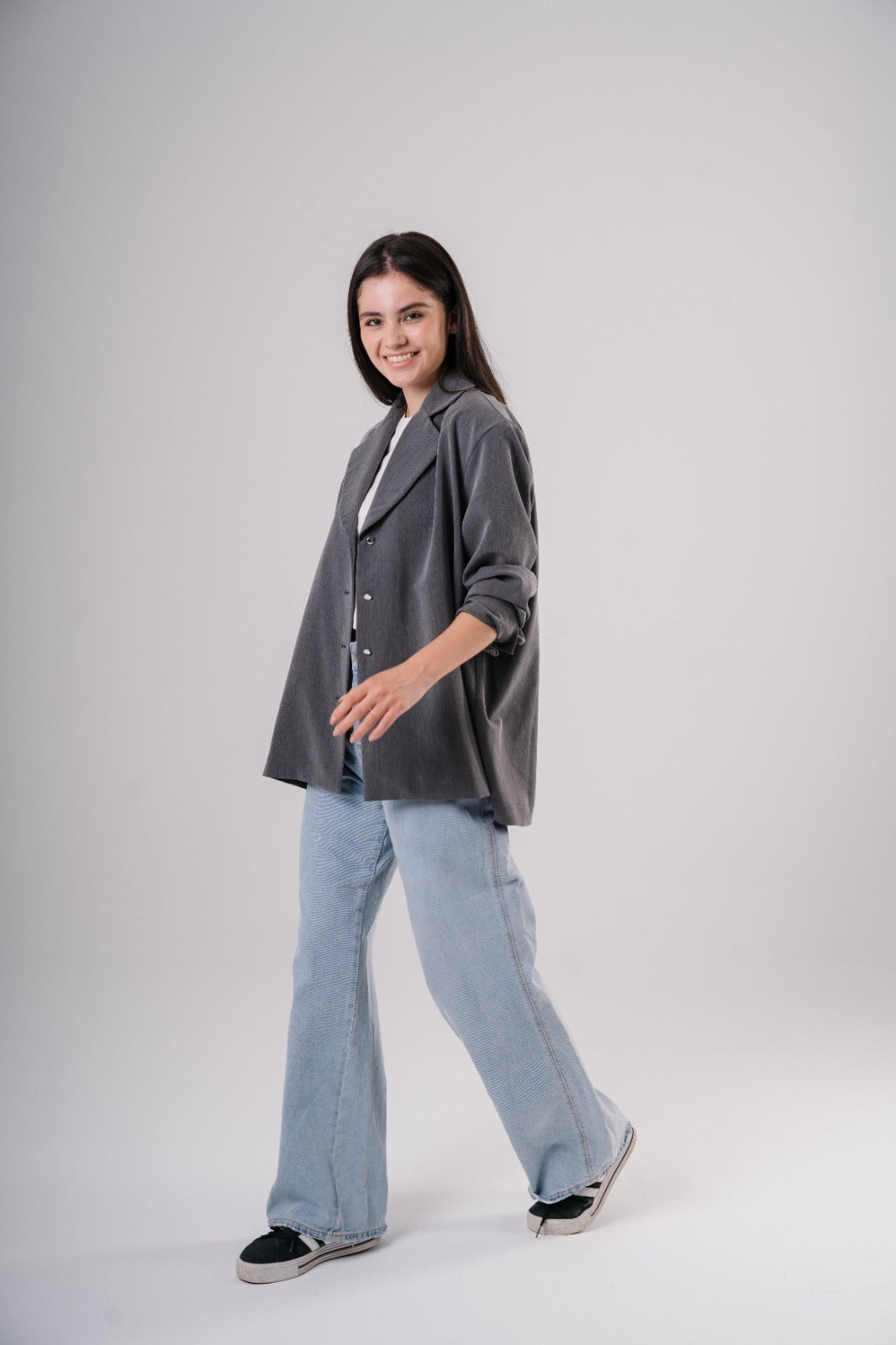 Oversized Blazer Blouse in Grey