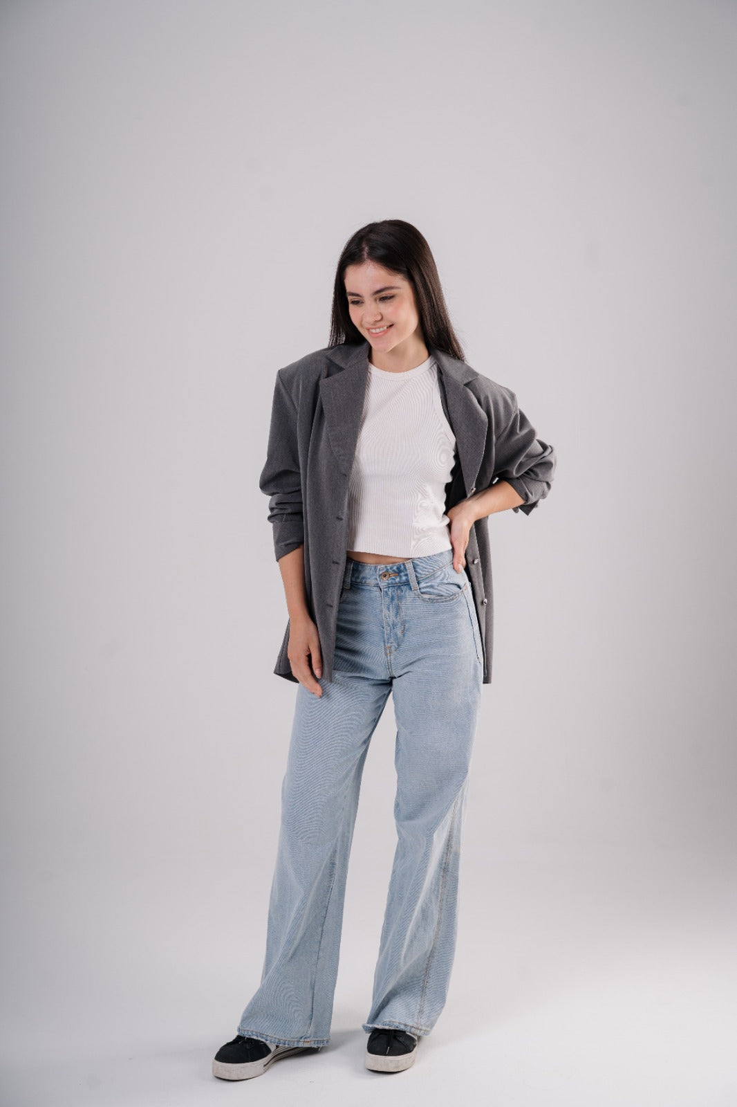 Oversized Blazer Blouse in Grey